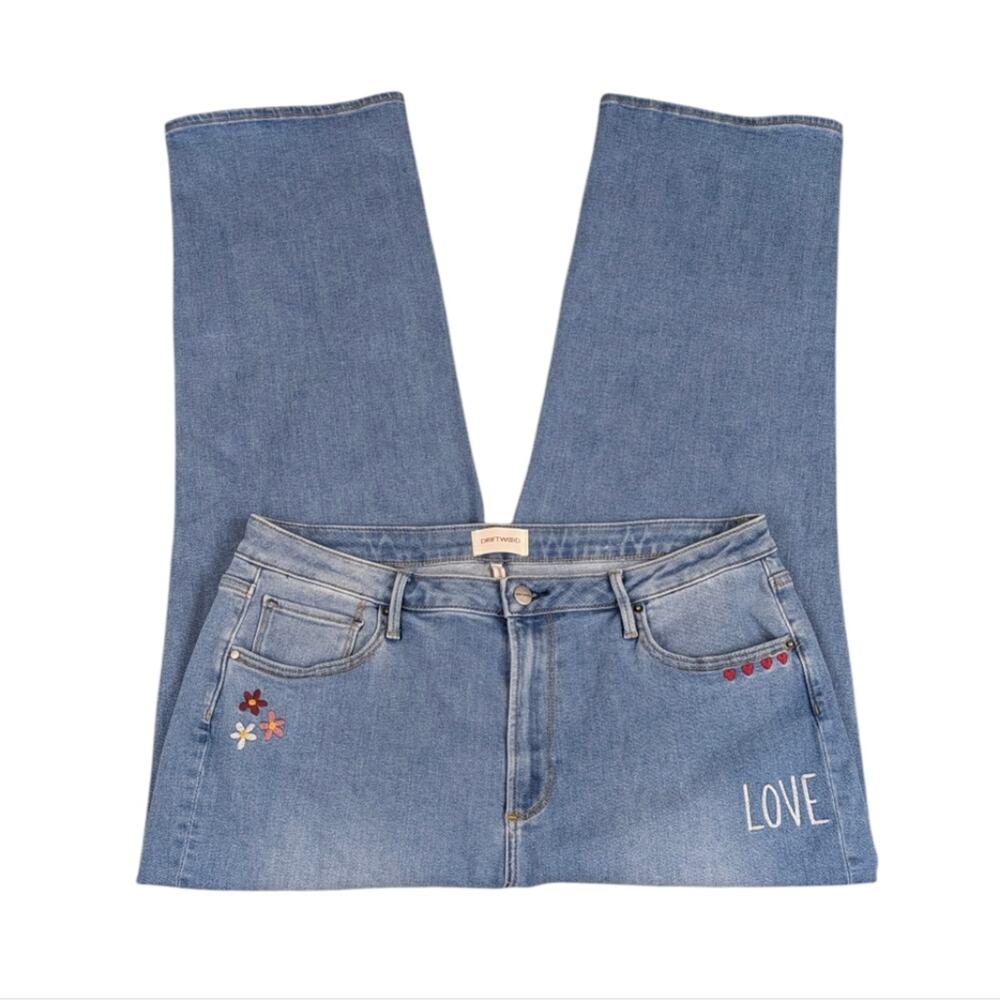Driftwood Jordie Straight Leg Love Notes Embroidered Jeans Boho Size 16 J1816 - Picture 4 of 11